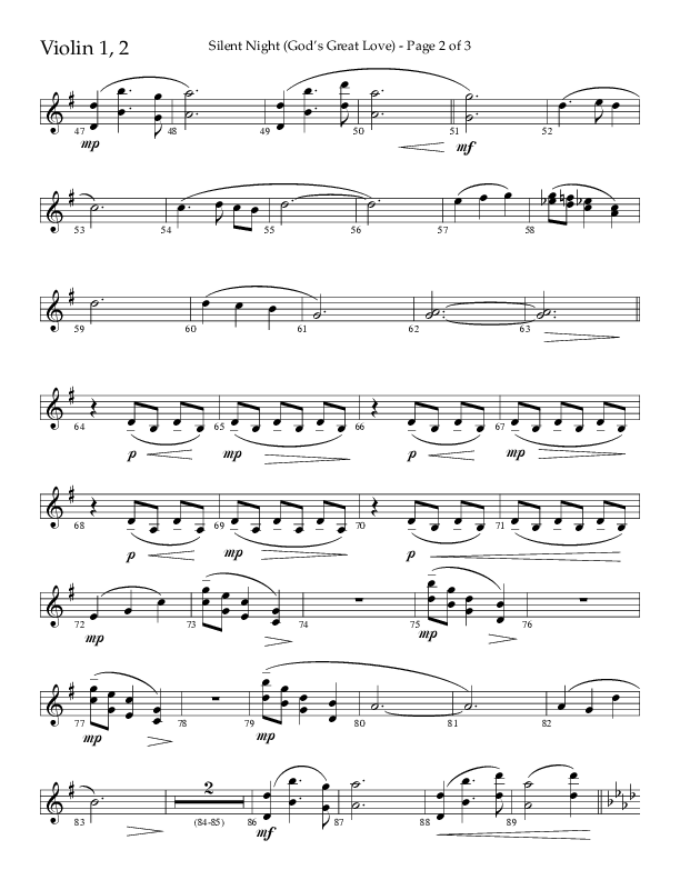 Silent Night (God’s Great Love) (Choral Anthem SATB) Violin 1/2 (Arr. Cliff Duren / Lifeway Choral)
