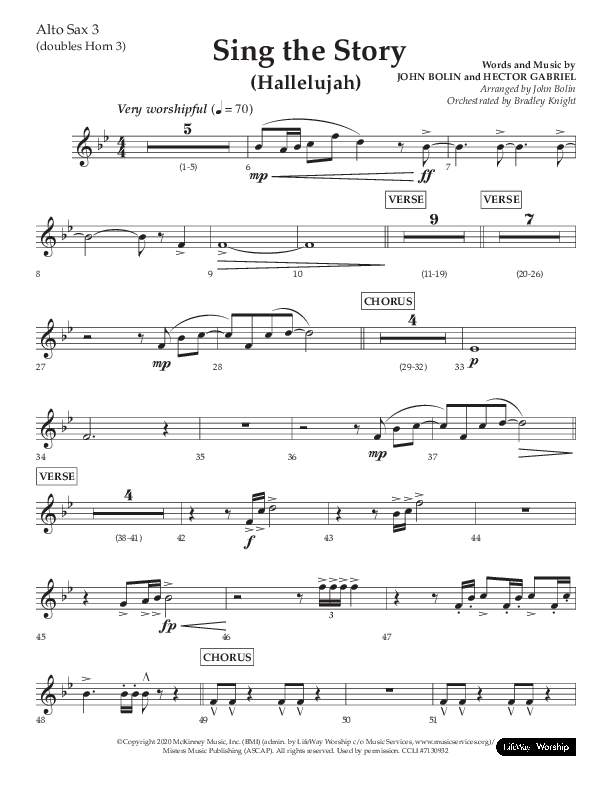 Sing The Story (Hallelujah) (Choral Anthem SATB) Alto Sax (Arr. John Bolin / Lifeway Choral)