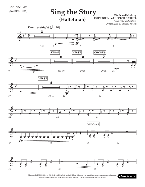 Sing The Story (Hallelujah) (Choral Anthem SATB) Bari Sax (Arr. John Bolin / Lifeway Choral)