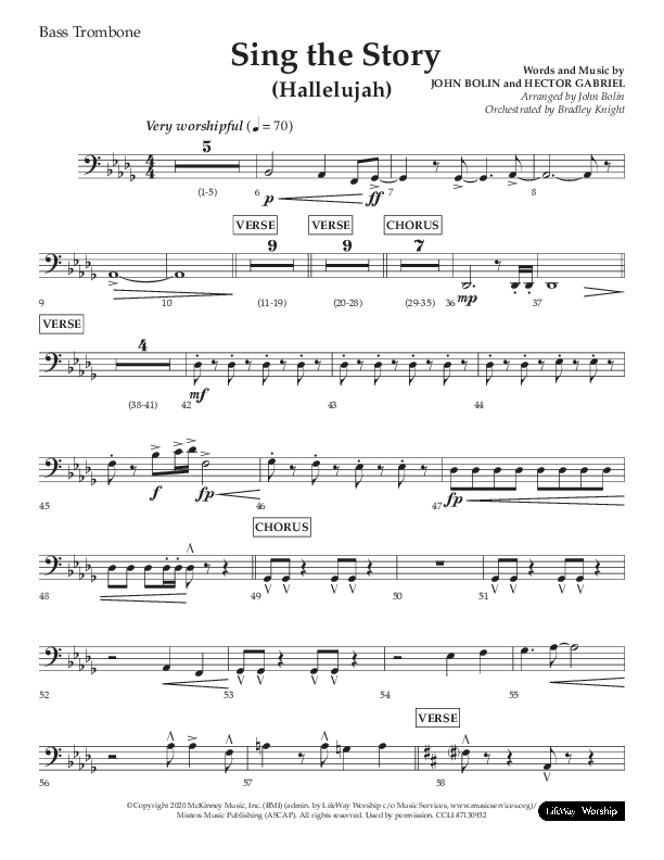 Sing The Story (Hallelujah) (Choral Anthem SATB) Bass Trombone (Arr. John Bolin / Lifeway Choral)