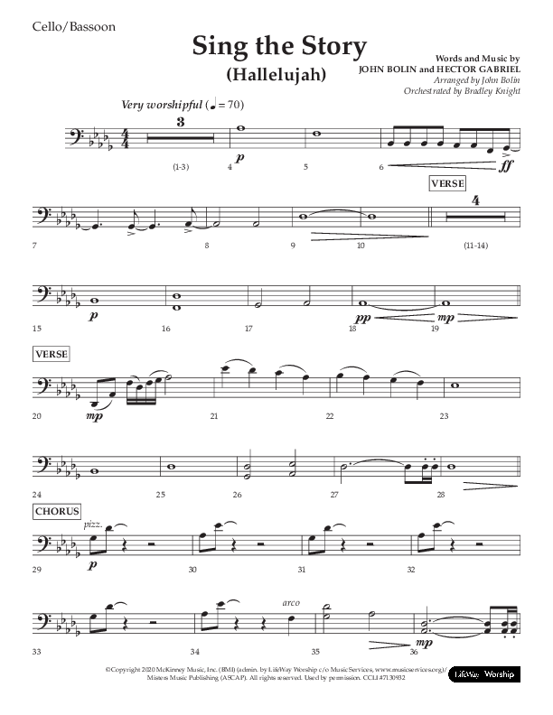 Sing The Story (Hallelujah) (Choral Anthem SATB) Cello (Arr. John Bolin / Lifeway Choral)