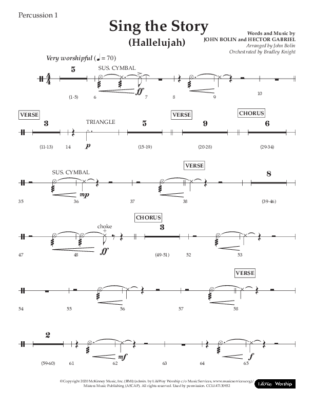 Sing The Story (Hallelujah) (Choral Anthem SATB) Percussion 1/2 (Arr. John Bolin / Lifeway Choral)
