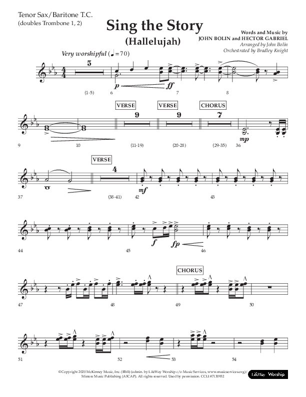 Sing The Story (Hallelujah) (Choral Anthem SATB) Tenor Sax/Baritone T.C. (Arr. John Bolin / Lifeway Choral)