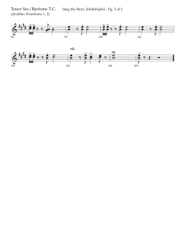 Sing The Story (Hallelujah) (Choral Anthem SATB) Tenor Sax/Baritone T.C. (Arr. John Bolin / Lifeway Choral)