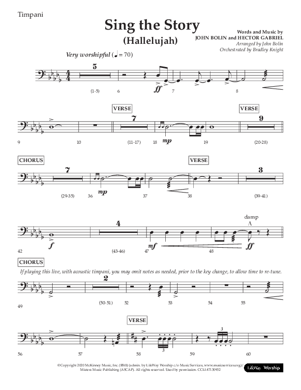 Sing The Story (Hallelujah) (Choral Anthem SATB) Timpani (Arr. John Bolin / Lifeway Choral)