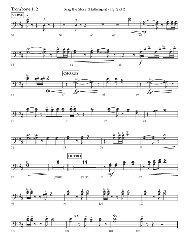 Sing The Story (Hallelujah) (Choral Anthem SATB) Trombone 1/2 (Arr. John Bolin / Lifeway Choral)