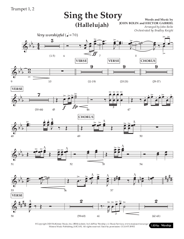 Sing The Story (Hallelujah) (Choral Anthem SATB) Trumpet 1,2 (Arr. John Bolin / Lifeway Choral)