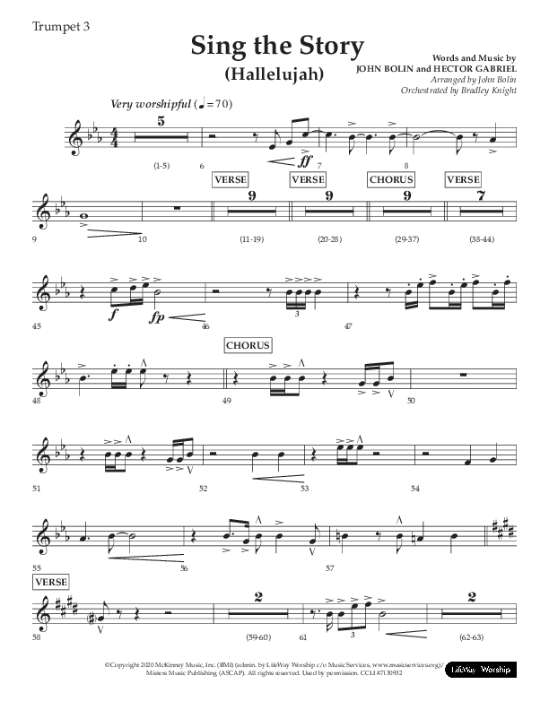Sing The Story (Hallelujah) (Choral Anthem SATB) Trumpet 3 (Arr. John Bolin / Lifeway Choral)