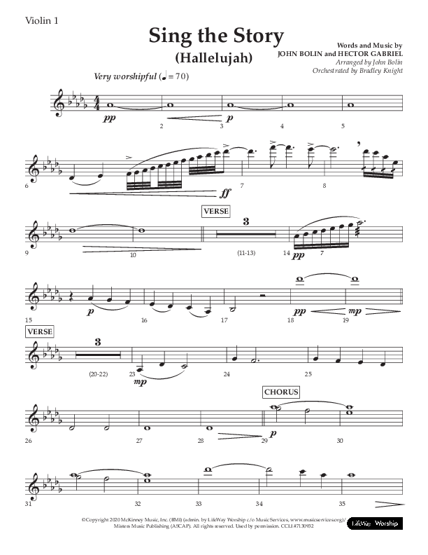 Sing The Story (Hallelujah) (Choral Anthem SATB) Violin 1 (Arr. John Bolin / Lifeway Choral)