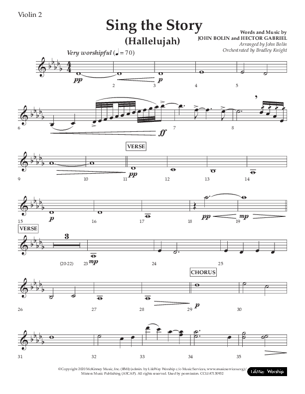 Sing The Story (Hallelujah) (Choral Anthem SATB) Violin 2 (Arr. John Bolin / Lifeway Choral)