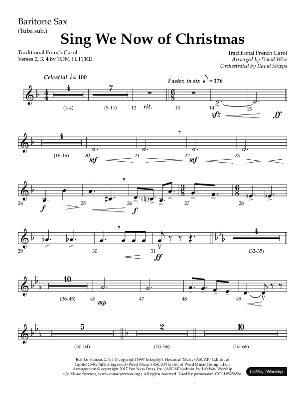 Sing We Now Of Christmas (Choral Anthem SATB) Bari Sax (Lifeway Choral / Arr. David Wise)