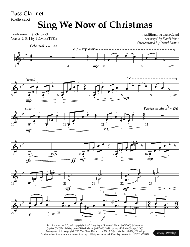 Sing We Now Of Christmas (Choral Anthem SATB) Bass Clarinet (Lifeway Choral / Arr. David Wise)
