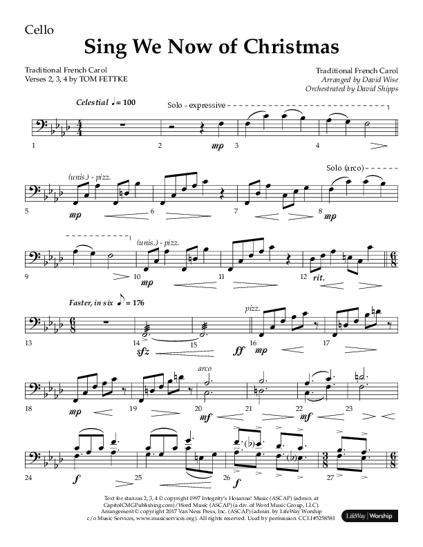 Sing We Now Of Christmas (Choral Anthem SATB) Cello (Lifeway Choral / Arr. David Wise)