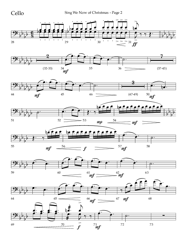 Sing We Now Of Christmas (Choral Anthem SATB) Cello (Lifeway Choral / Arr. David Wise)