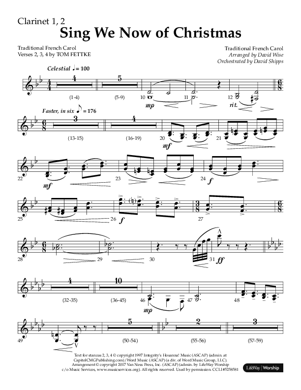 Sing We Now Of Christmas (Choral Anthem SATB) Clarinet 1/2 (Lifeway Choral / Arr. David Wise)