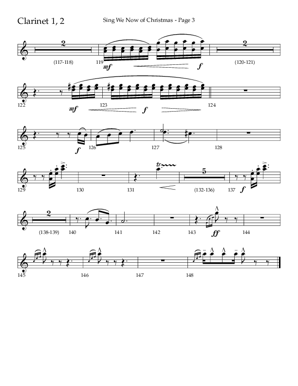 Sing We Now Of Christmas (Choral Anthem SATB) Clarinet 1/2 (Lifeway Choral / Arr. David Wise)