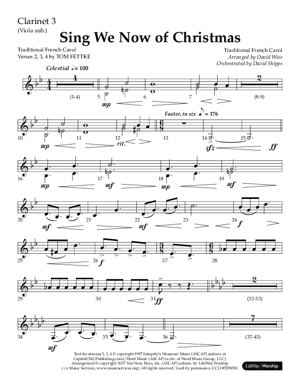 Sing We Now Of Christmas (Choral Anthem SATB) Clarinet 3 (Lifeway Choral / Arr. David Wise)