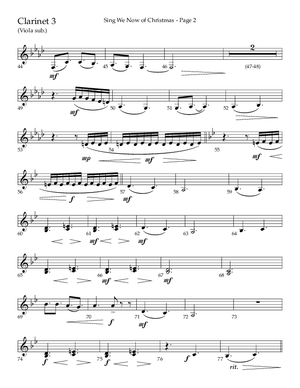 Sing We Now Of Christmas (Choral Anthem SATB) Clarinet 3 (Lifeway Choral / Arr. David Wise)