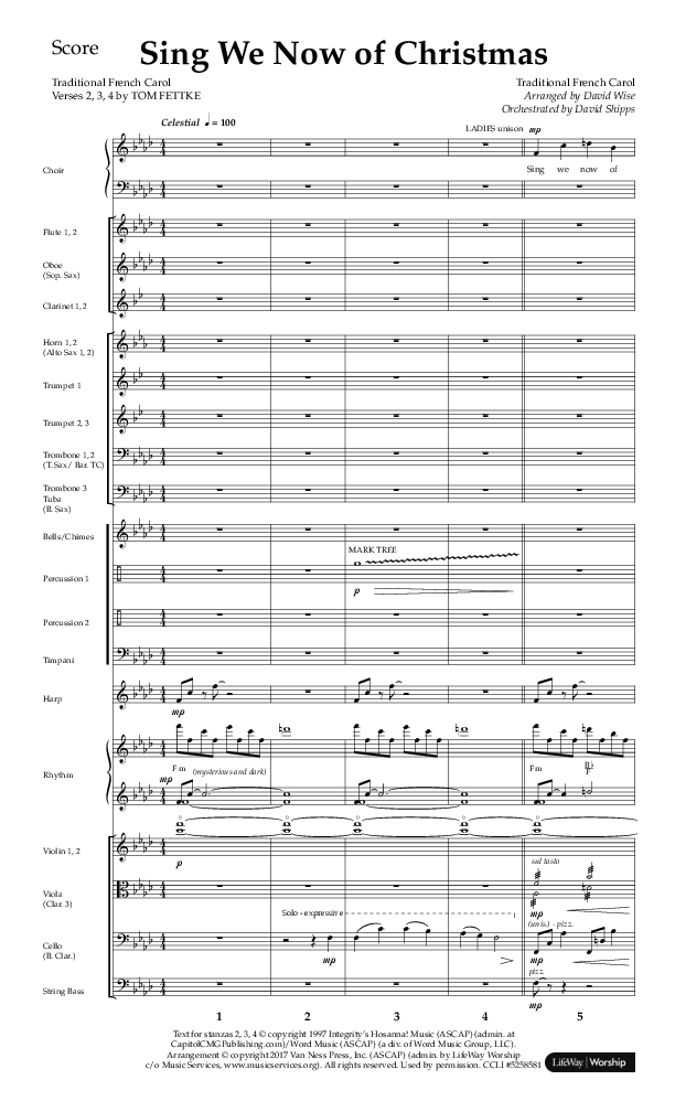 Sing We Now Of Christmas (Choral Anthem SATB) Orchestration (Lifeway Choral / Arr. David Wise)