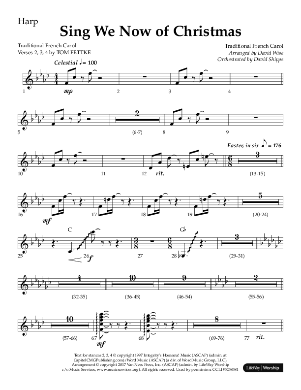 Sing We Now Of Christmas (Choral Anthem SATB) Harp (Lifeway Choral / Arr. David Wise)