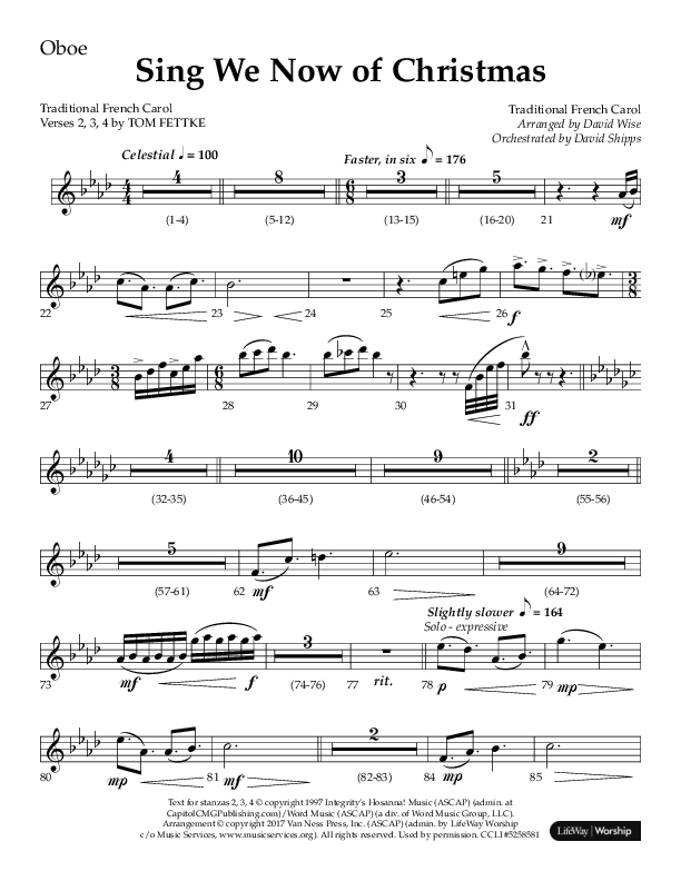 Sing We Now Of Christmas (Choral Anthem SATB) Oboe (Lifeway Choral / Arr. David Wise)