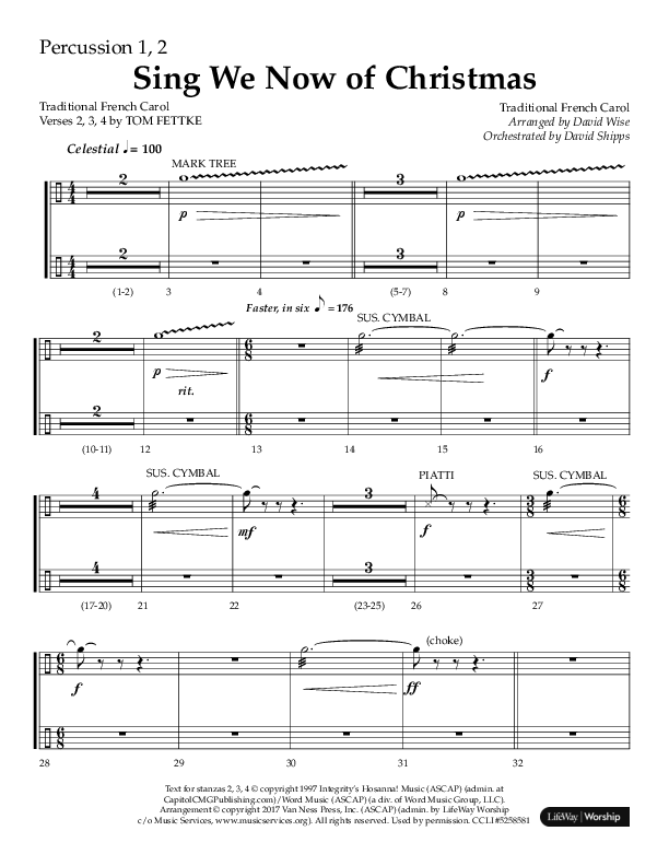 Sing We Now Of Christmas (Choral Anthem SATB) Percussion 1/2 (Lifeway Choral / Arr. David Wise)