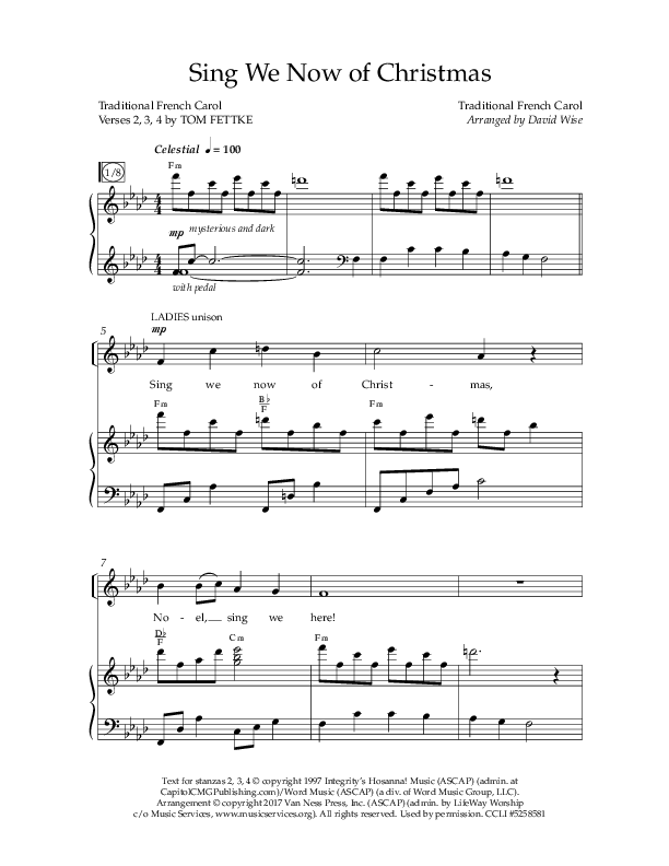 Sing We Now Of Christmas (Choral Anthem SATB) Anthem (SATB/Piano) (Lifeway Choral / Arr. David Wise)