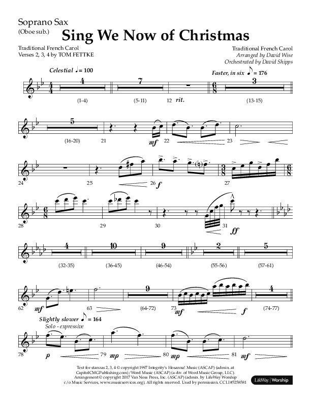 Sing We Now Of Christmas (Choral Anthem SATB) Soprano Sax (Lifeway Choral / Arr. David Wise)