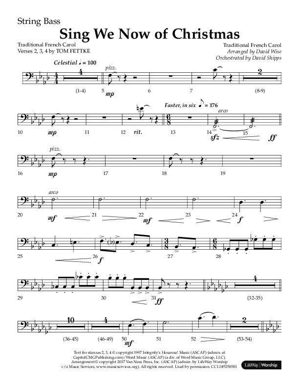 Sing We Now Of Christmas (Choral Anthem SATB) String Bass (Lifeway Choral / Arr. David Wise)