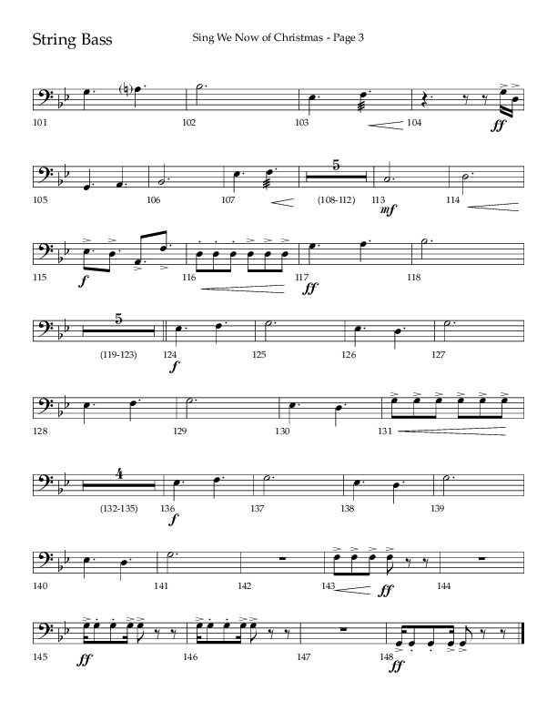 Sing We Now Of Christmas (Choral Anthem SATB) String Bass (Lifeway Choral / Arr. David Wise)