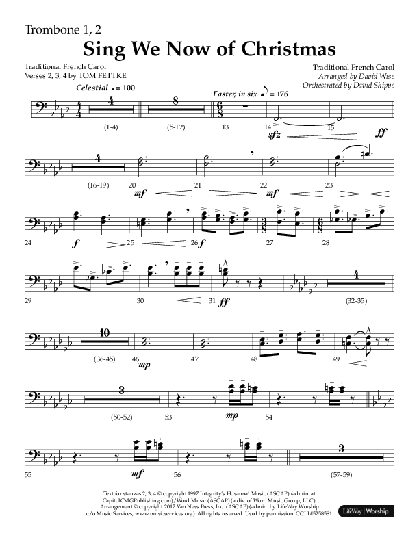 Sing We Now Of Christmas (Choral Anthem SATB) Trombone 1/2 (Lifeway Choral / Arr. David Wise)
