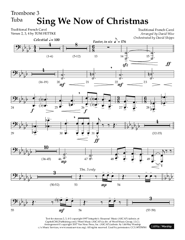 Sing We Now Of Christmas (Choral Anthem SATB) Trombone 3/Tuba (Lifeway Choral / Arr. David Wise)