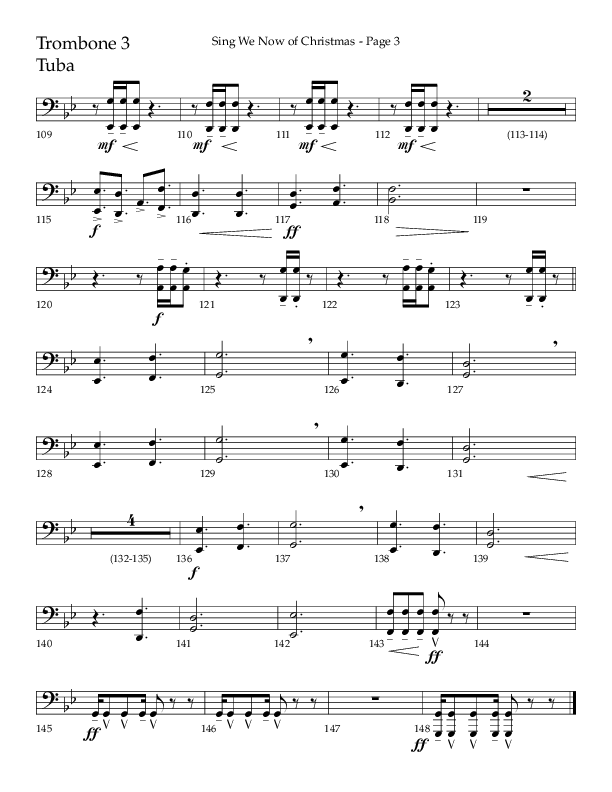 Sing We Now Of Christmas (Choral Anthem SATB) Trombone 3/Tuba (Lifeway Choral / Arr. David Wise)