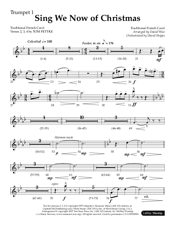 Sing We Now Of Christmas (Choral Anthem SATB) Trumpet 1 (Lifeway Choral / Arr. David Wise)