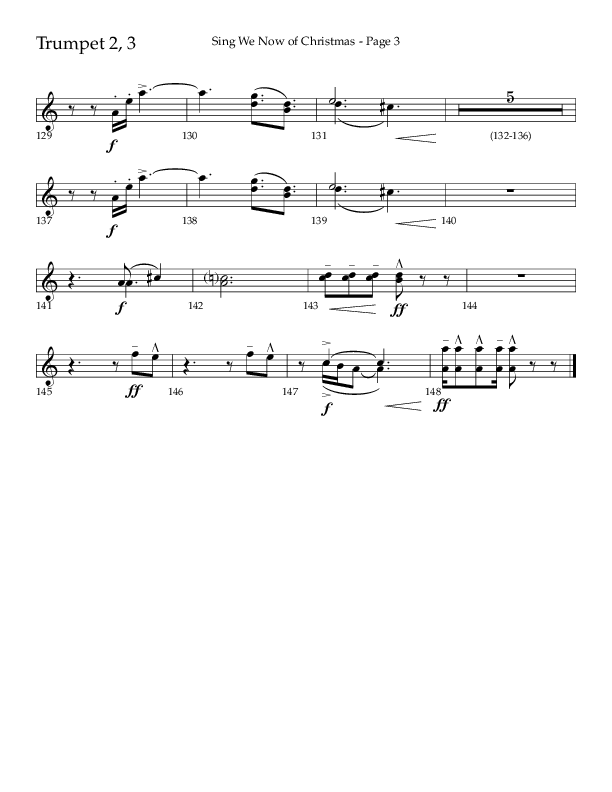 Sing We Now Of Christmas (Choral Anthem SATB) Trumpet 2/3 (Lifeway Choral / Arr. David Wise)