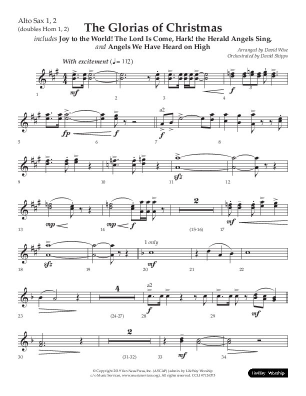 The Glorias Of Christmas (Choral Anthem SATB) Alto Sax 1/2 (Arr. David Wise / Lifeway Choral)