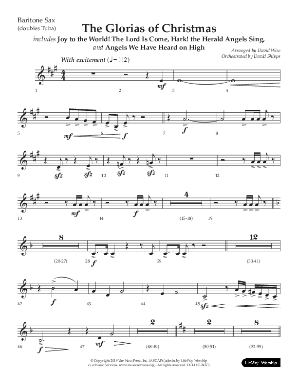 The Glorias Of Christmas (Choral Anthem SATB) Bari Sax (Arr. David Wise / Lifeway Choral)