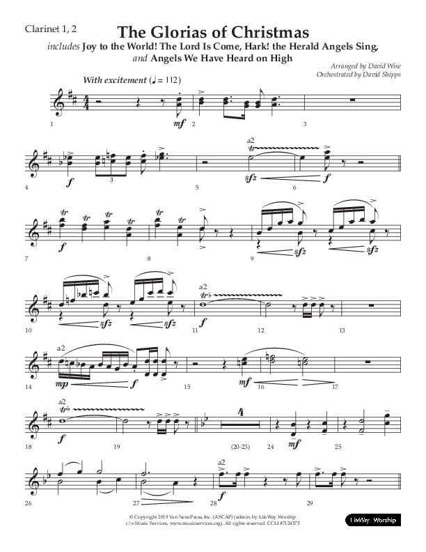 The Glorias Of Christmas (Choral Anthem SATB) Clarinet 1/2 (Arr. David Wise / Lifeway Choral)