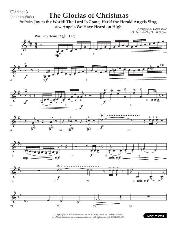The Glorias Of Christmas (Choral Anthem SATB) Clarinet 3 (Arr. David Wise / Lifeway Choral)