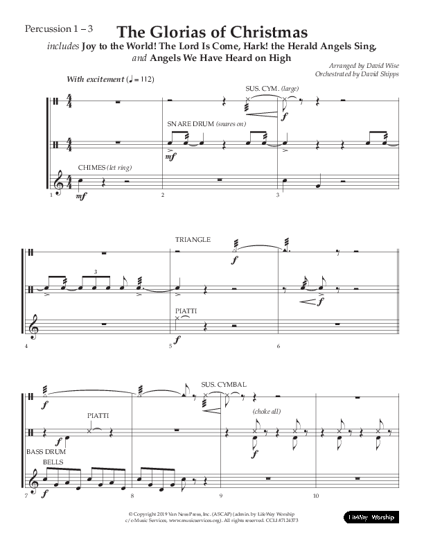The Glorias Of Christmas (Choral Anthem SATB) Percussion 1/2 (Arr. David Wise / Lifeway Choral)