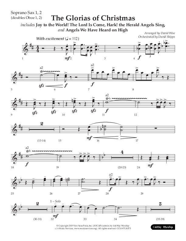 The Glorias Of Christmas (Choral Anthem SATB) Soprano Sax (Arr. David Wise / Lifeway Choral)
