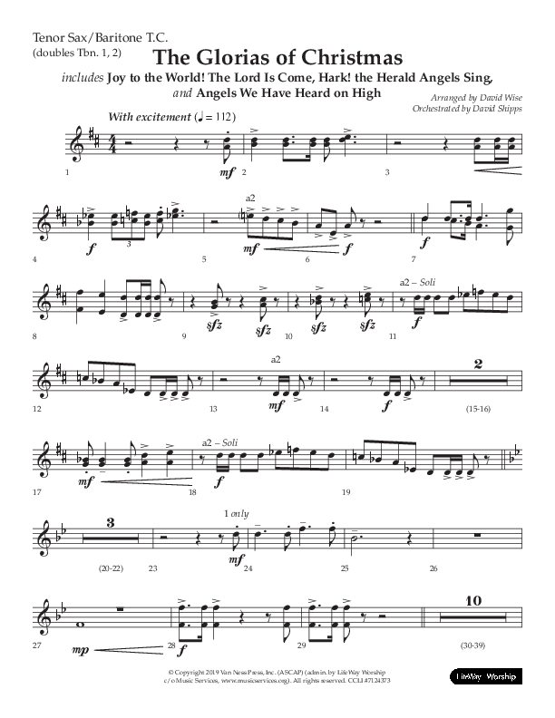 The Glorias Of Christmas (Choral Anthem SATB) Tenor Sax/Baritone T.C. (Arr. David Wise / Lifeway Choral)