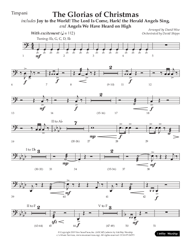 The Glorias Of Christmas (Choral Anthem SATB) Timpani (Arr. David Wise / Lifeway Choral)