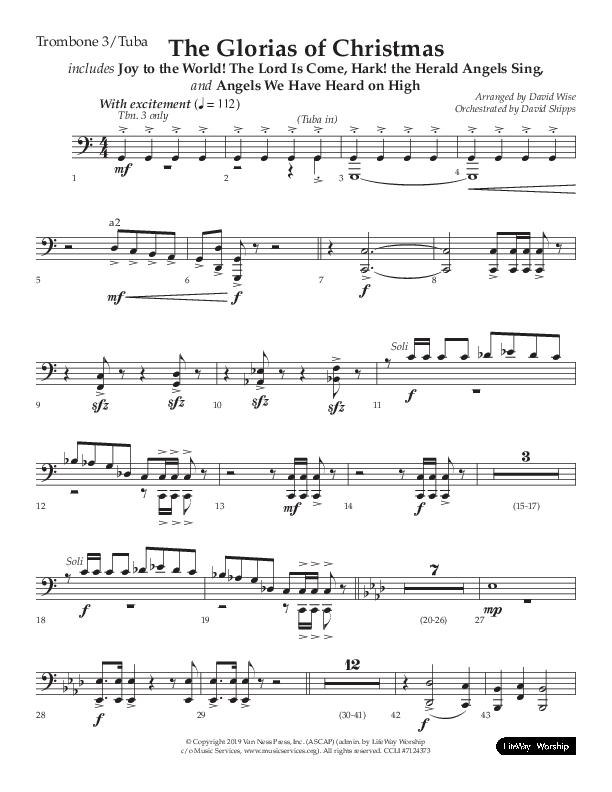 The Glorias Of Christmas (Choral Anthem SATB) Trombone 3/Tuba (Arr. David Wise / Lifeway Choral)