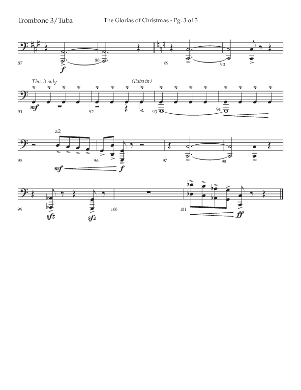 The Glorias Of Christmas (Choral Anthem SATB) Trombone 3/Tuba (Arr. David Wise / Lifeway Choral)