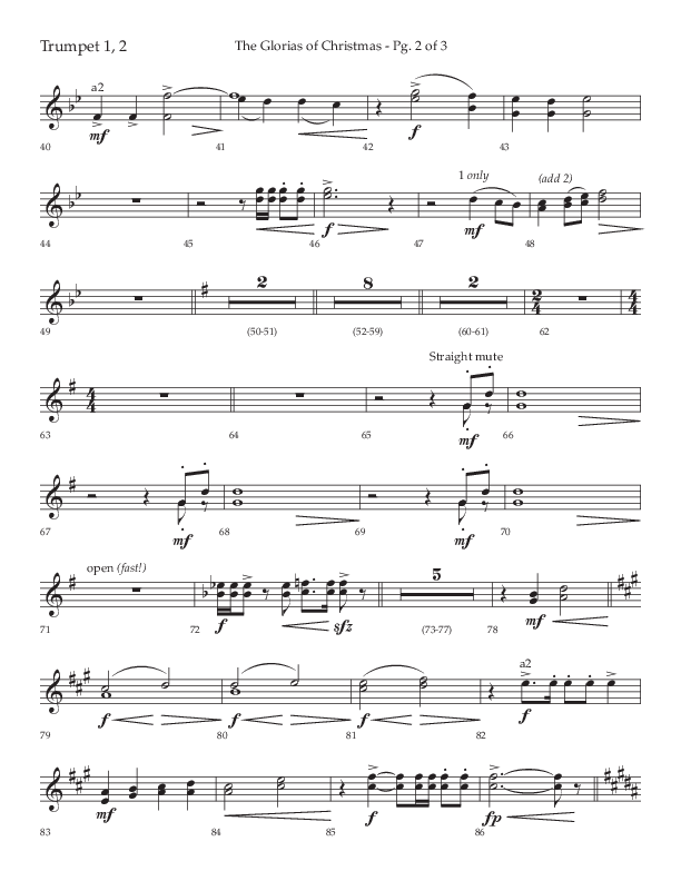 The Glorias Of Christmas (Choral Anthem SATB) Trumpet 1,2 (Arr. David Wise / Lifeway Choral)