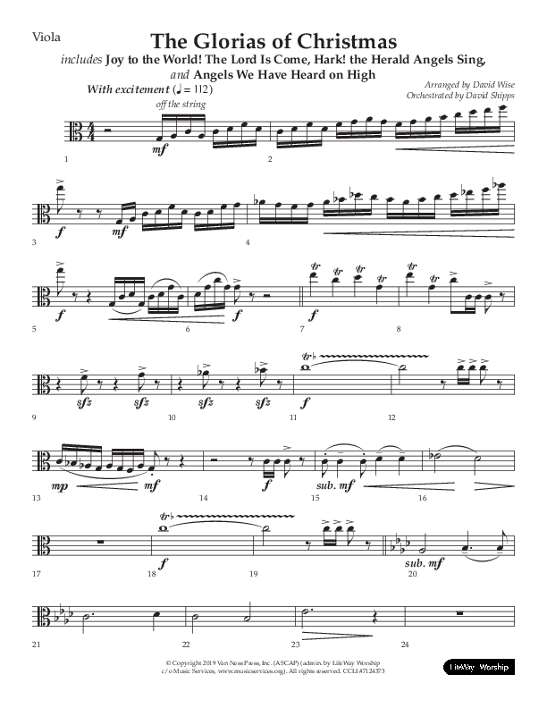 The Glorias Of Christmas (Choral Anthem SATB) Viola (Arr. David Wise / Lifeway Choral)