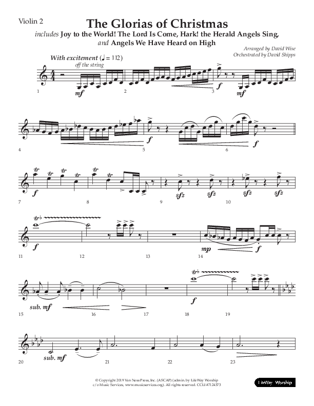 The Glorias Of Christmas (Choral Anthem SATB) Violin 2 (Arr. David Wise / Lifeway Choral)