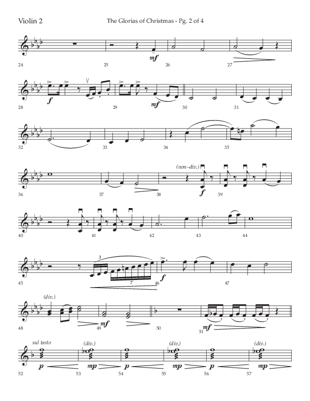 The Glorias Of Christmas (Choral Anthem SATB) Violin 2 (Arr. David Wise / Lifeway Choral)