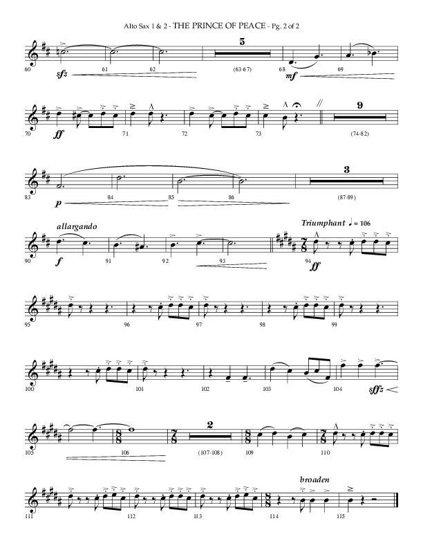 The Prince Of Peace (Choral Anthem SATB) Alto Sax 1/2 (Arr. Phillip Keveren / Lifeway Choral)